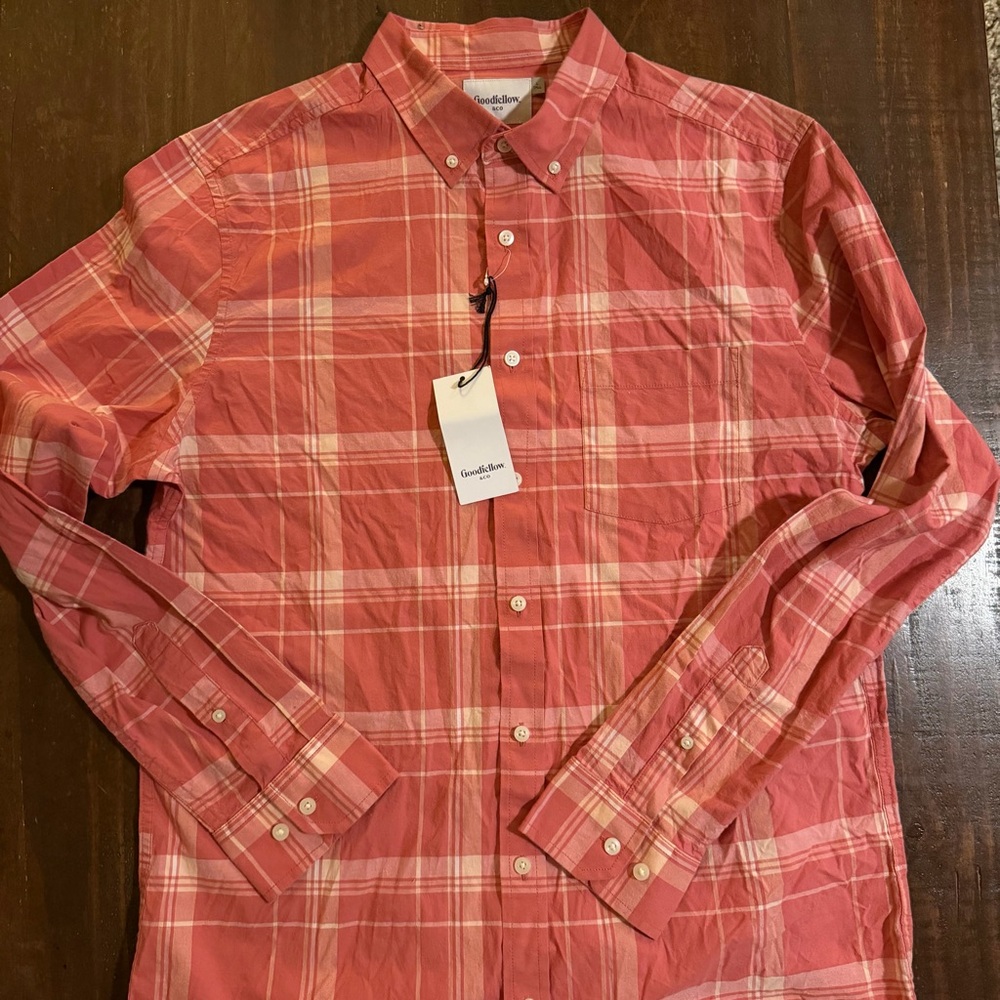 NWT Goodfellow & Co Salmon Plaid Casual Long Sleeved Shirt - XLT